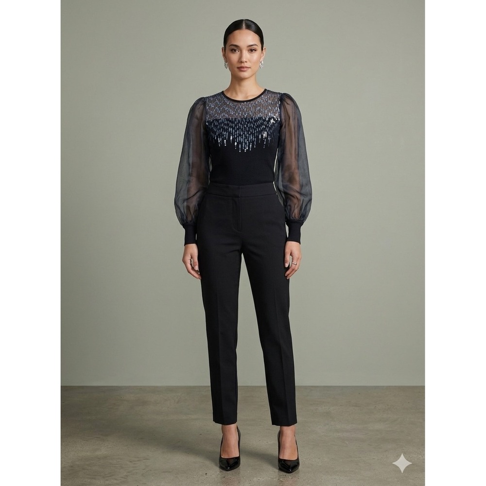 NWT Blank London Bectonesa Knit Top XS Sequin Sheer Puff Sleeve Formal Party